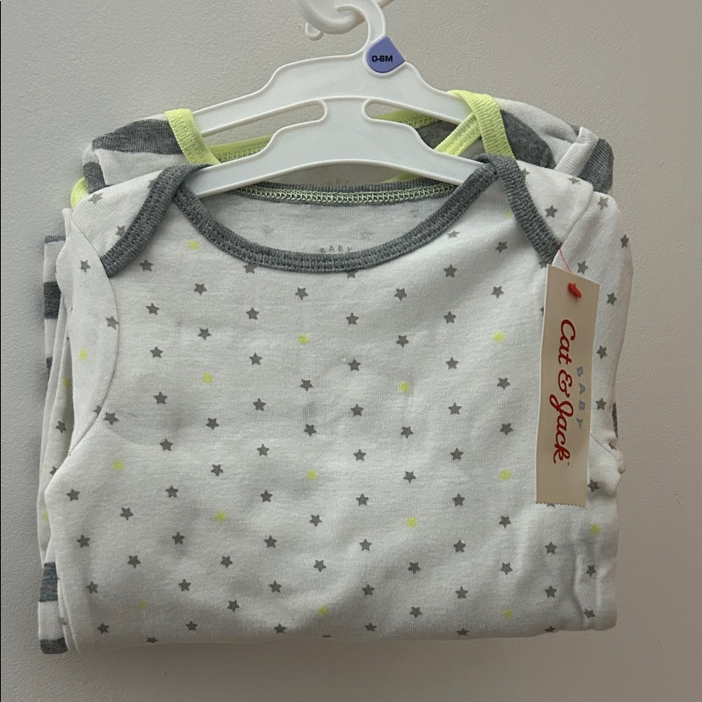 Cat & Jack Baby Bodysuits - White with Gray and Yellow Stars